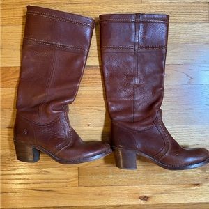 Frye Brown Women’s Jane Stitch Leather Heeled Knee High Boots Size 8